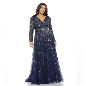 NWT $598 MAC DUGGAL EMBELLISHED ILLUSION LONG SLEEVE V NECK A LINE GOWN 5520